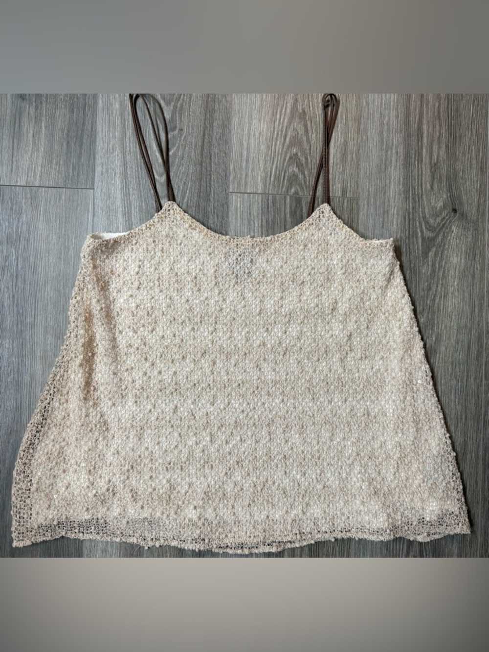 Deletta Anthropologie Cream Lace Sequin Cami Textured Western Boho Whimsy Medium
